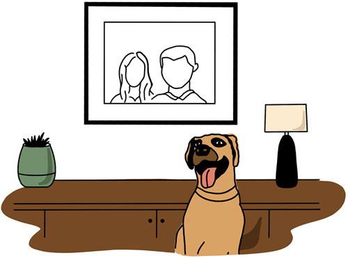 Illustration of dog and family photo