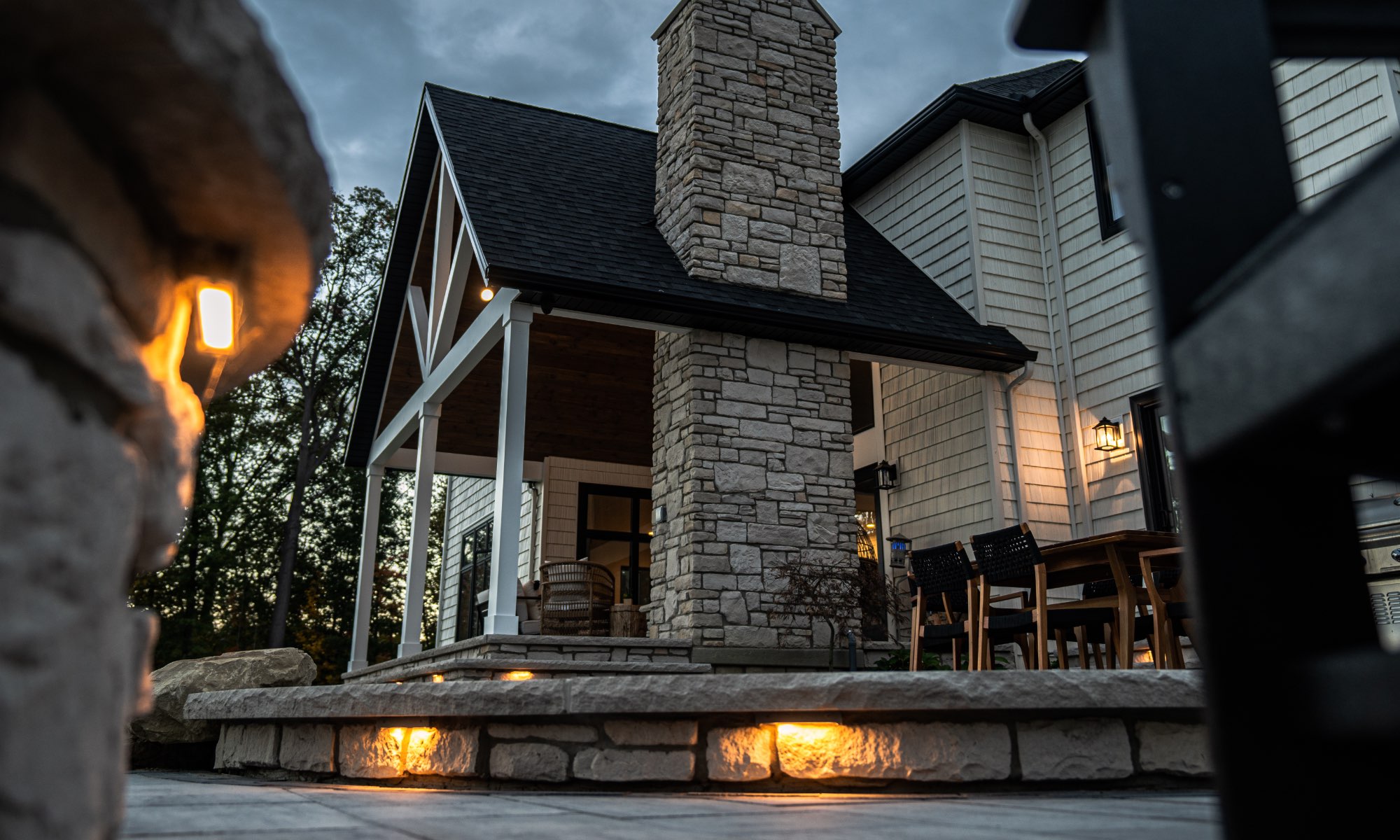 Upscale patio design and installation with outdoor fireplace